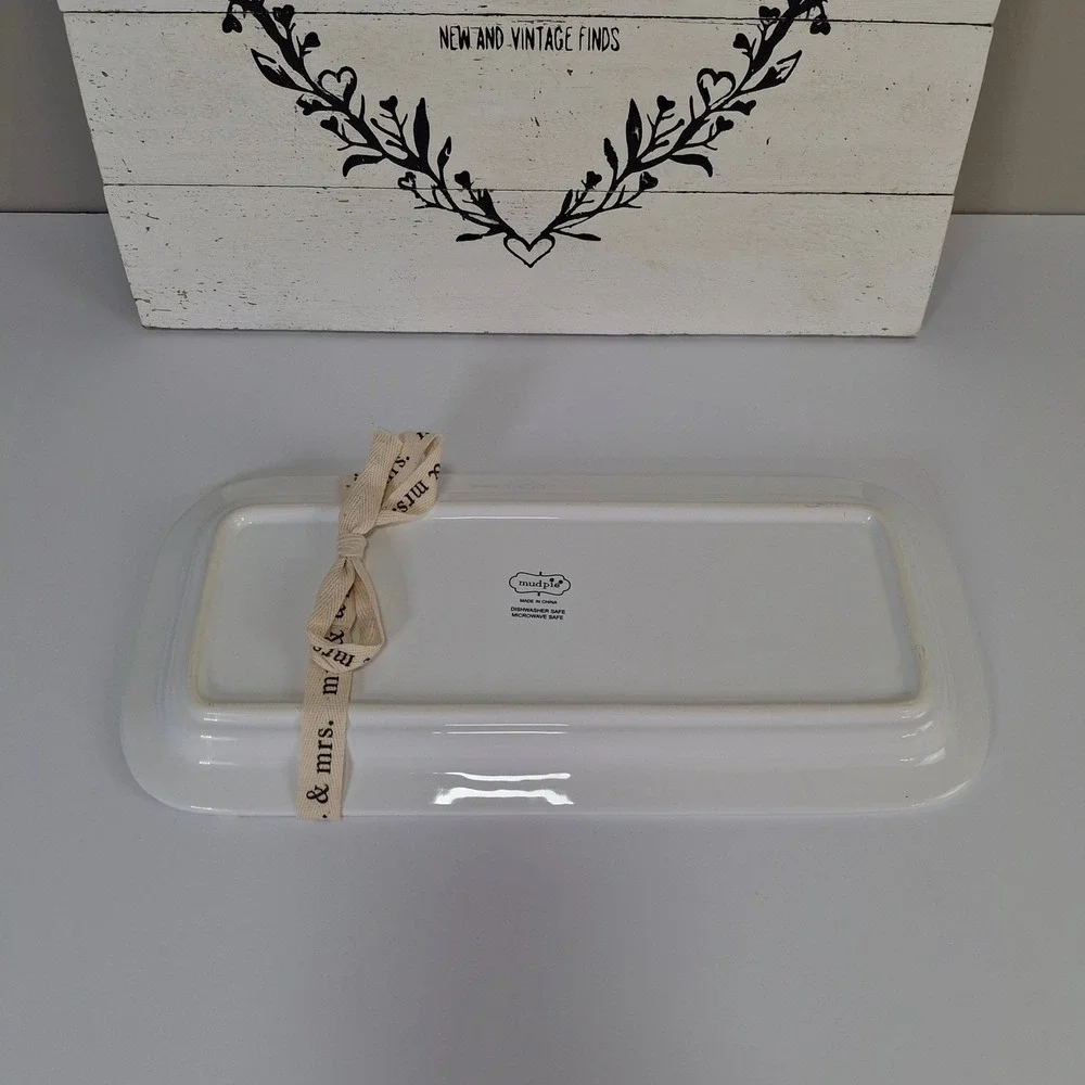 Mud Pie Mr Mrs Ceramic‎ Serving Tray with Spreader Wedding Bridal Shower Gift
